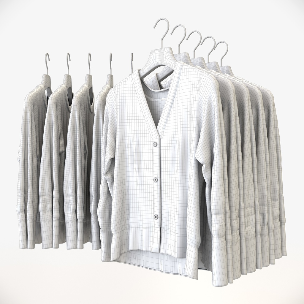 カジュアルスタイル女性用衣服セット|ハンガー&折りたたみ平置き&ハンガーラック【3Dモデル】