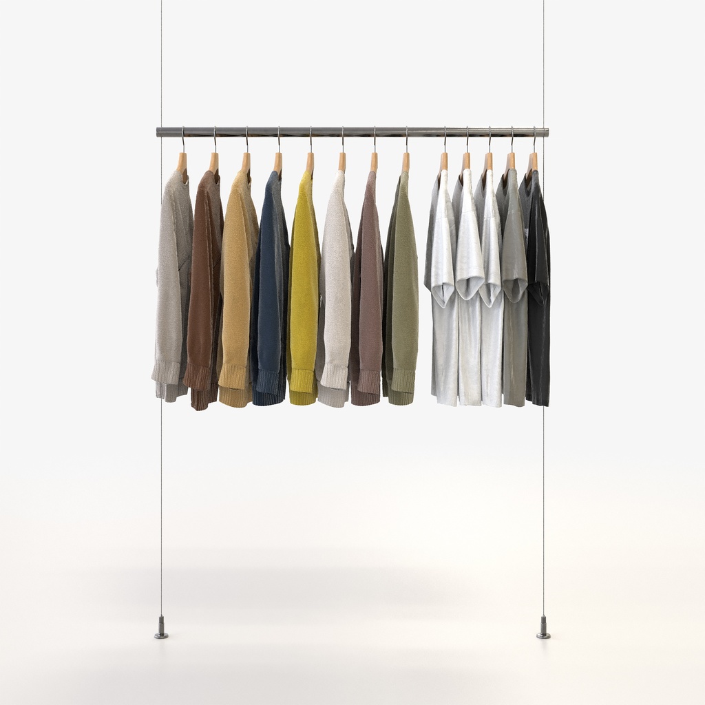 カジュアルスタイル女性用衣服セット|ハンガー&折りたたみ平置き&ハンガーラック【3Dモデル】