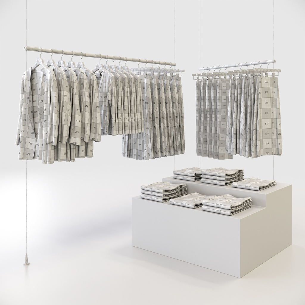 カジュアルスタイル女性用衣服セット|ハンガー&折りたたみ平置き&ハンガーラック【3Dモデル】