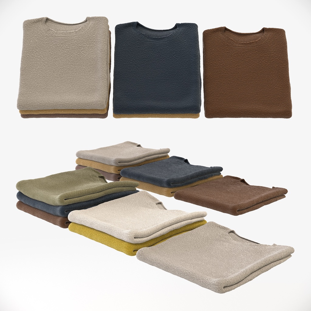 カジュアルスタイル男性用衣服セット|ハンガー&折りたたみ平置き&ハンガーラック【3Dモデル】