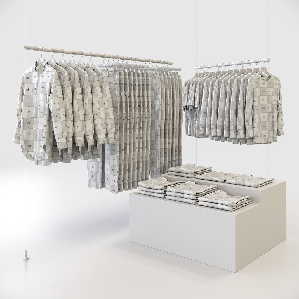 カジュアルスタイル男性用衣服セット|ハンガー&折りたたみ平置き&ハンガーラック【3Dモデル】