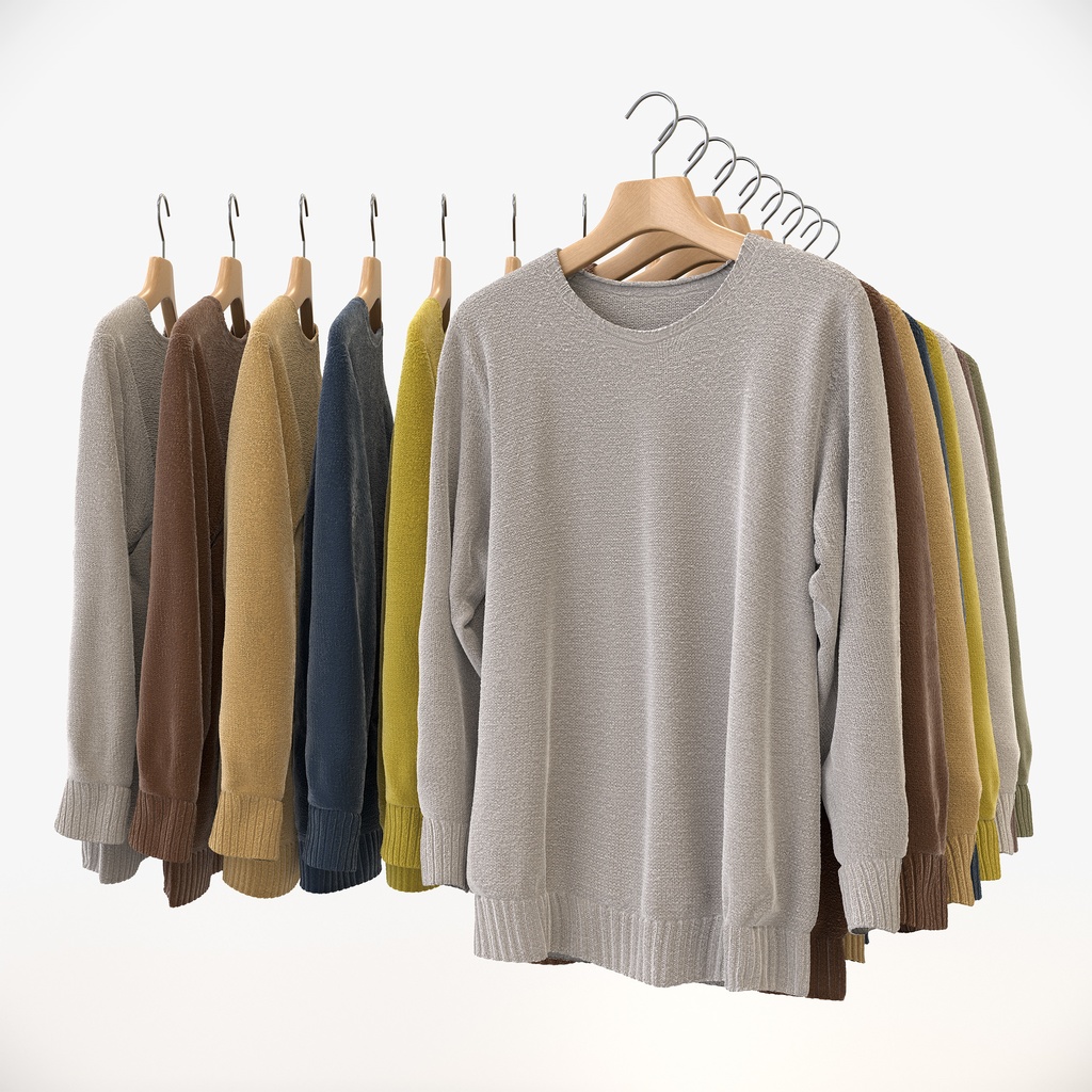 カジュアルスタイル男性用衣服セット|ハンガー&折りたたみ平置き&ハンガーラック【3Dモデル】