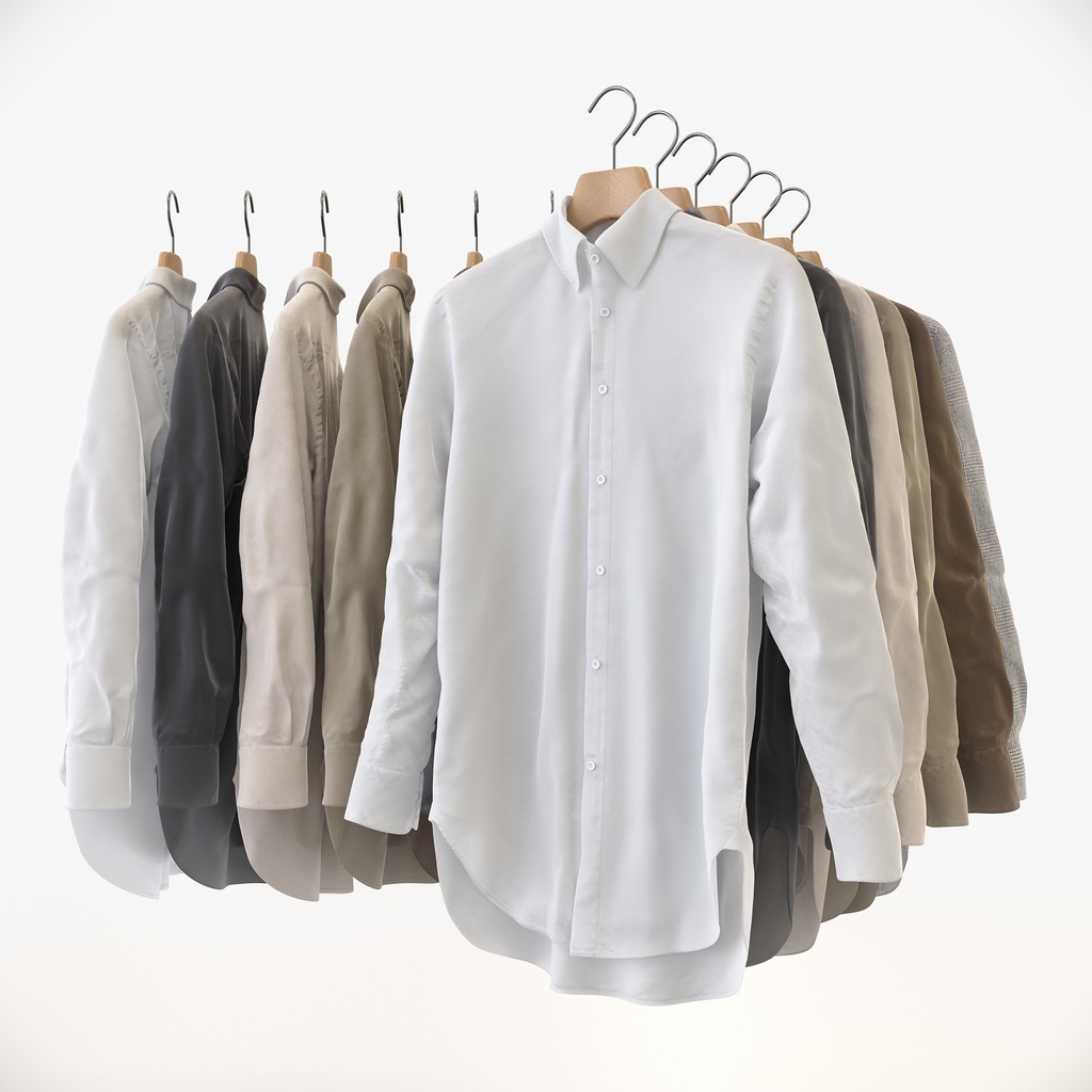 カジュアルスタイル男性用衣服セット|ハンガー&折りたたみ平置き&ハンガーラック【3Dモデル】