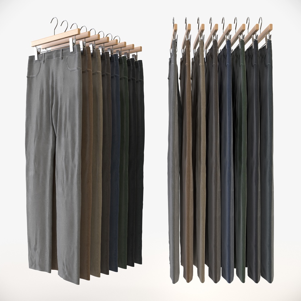 カジュアルスタイル男性用衣服セット|ハンガー&折りたたみ平置き&ハンガーラック【3Dモデル】