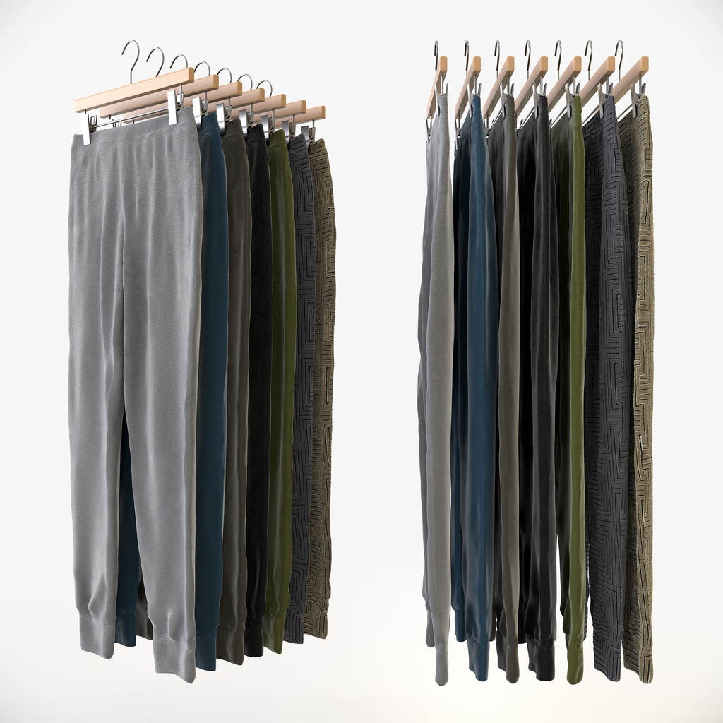 カジュアルスタイル男性用衣服セット|ハンガー&折りたたみ平置き&ハンガーラック【3Dモデル】