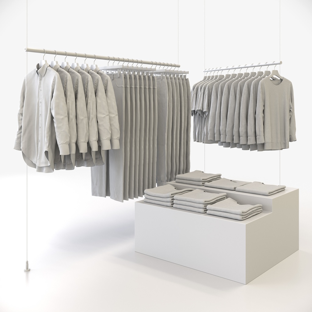 カジュアルスタイル男性用衣服セット|ハンガー&折りたたみ平置き&ハンガーラック【3Dモデル】