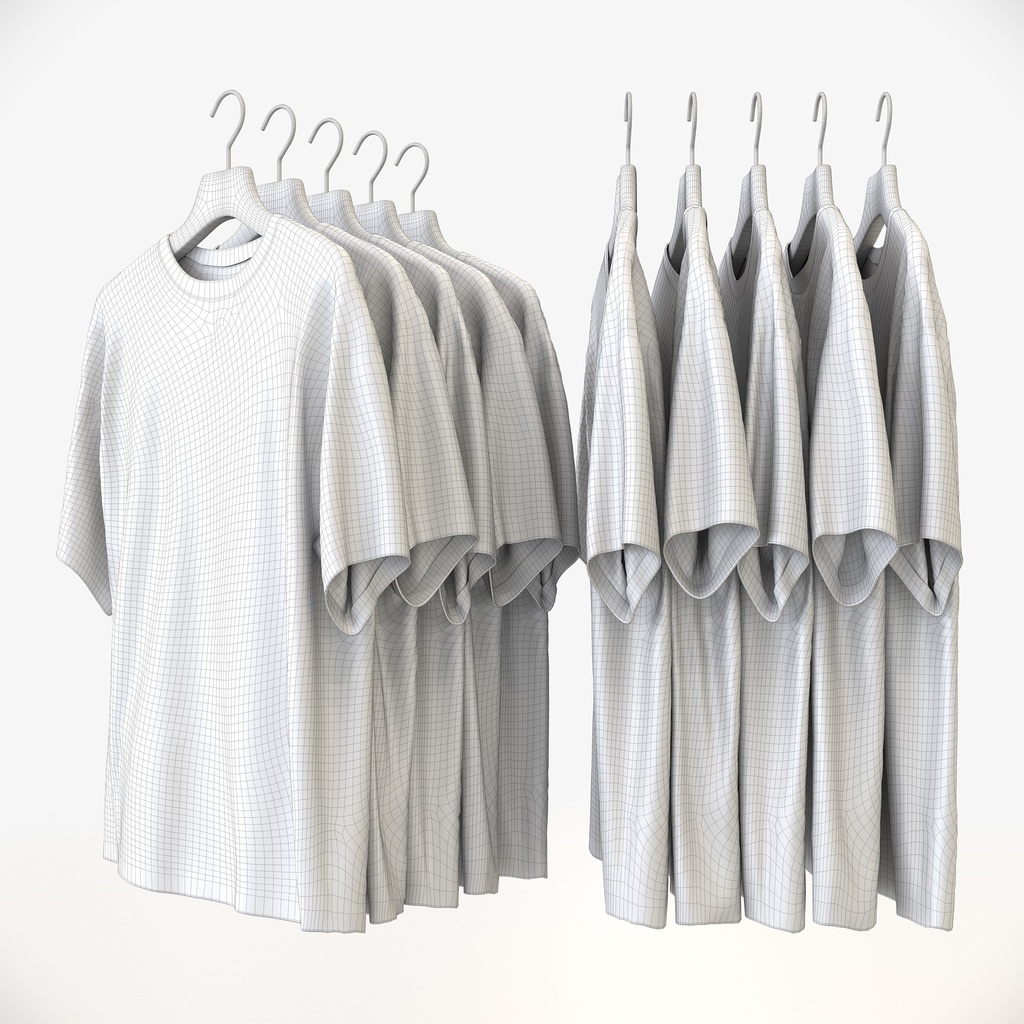 カジュアルスタイル男性用衣服セット|ハンガー&折りたたみ平置き&ハンガーラック【3Dモデル】