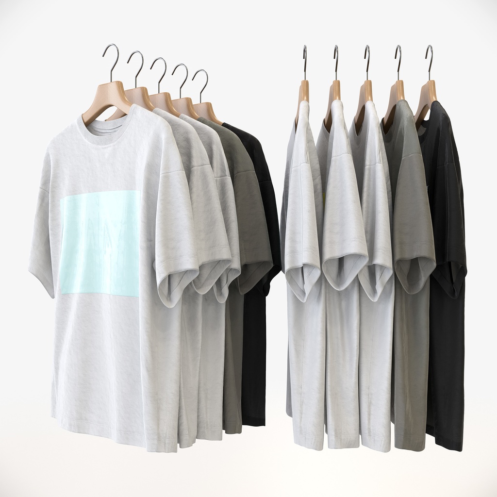 カジュアルスタイル男性用衣服セット|ハンガー&折りたたみ平置き&ハンガーラック【3Dモデル】