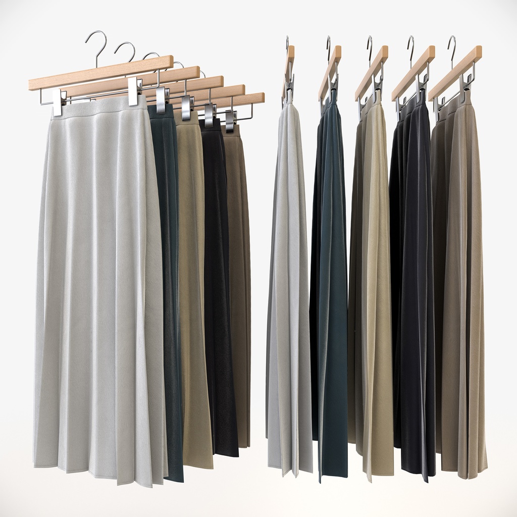 スマートカジュアルスタイル女性用衣服セット|ハンガー&折りたたみ平置き&ハンガーラック【3Dモデル】