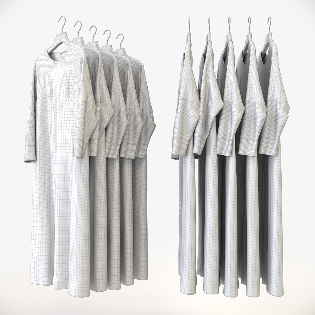 スマートカジュアルスタイル女性用衣服セット|ハンガー&折りたたみ平置き&ハンガーラック【3Dモデル】