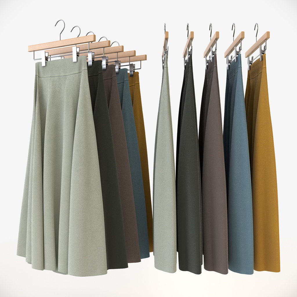 スマートカジュアルスタイル女性用衣服セット|ハンガー&折りたたみ平置き&ハンガーラック【3Dモデル】