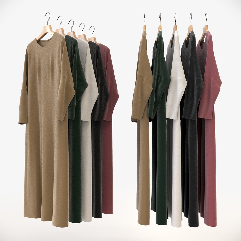 スマートカジュアルスタイル女性用衣服セット|ハンガー&折りたたみ平置き&ハンガーラック【3Dモデル】