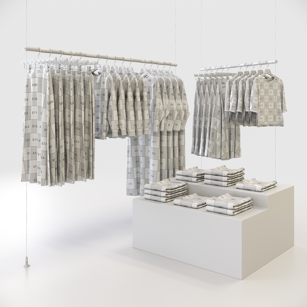 スマートカジュアルスタイル女性用衣服セット|ハンガー&折りたたみ平置き&ハンガーラック【3Dモデル】