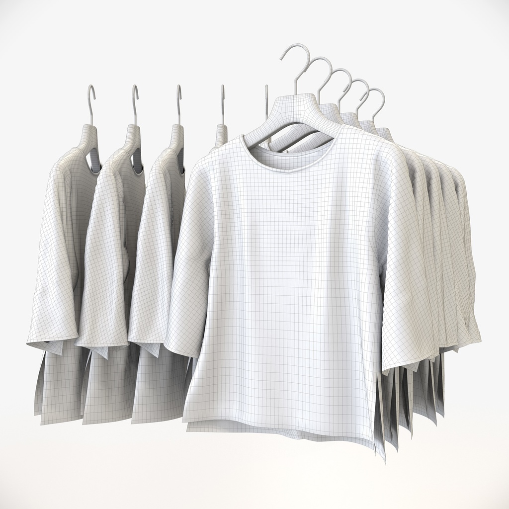 スマートカジュアルスタイル女性用衣服セット|ハンガー&折りたたみ平置き&ハンガーラック【3Dモデル】