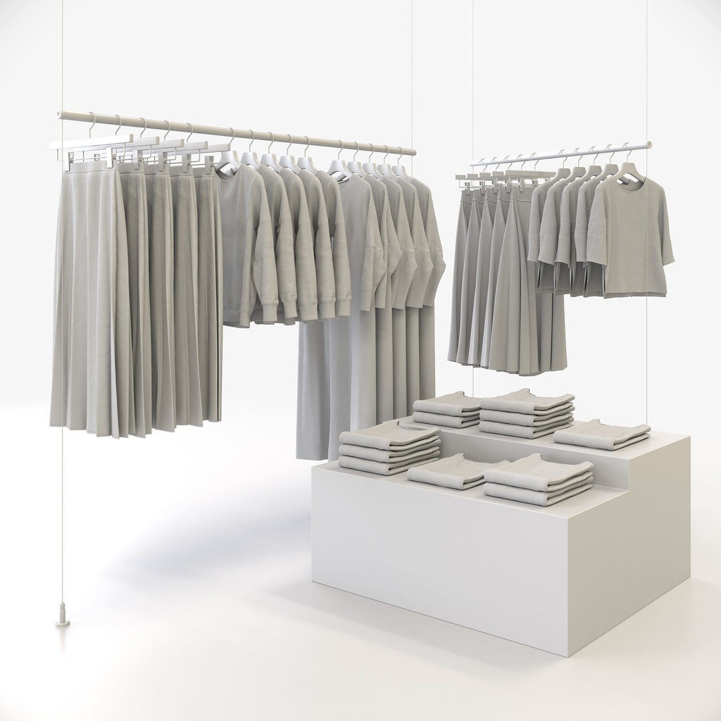 スマートカジュアルスタイル女性用衣服セット|ハンガー&折りたたみ平置き&ハンガーラック【3Dモデル】