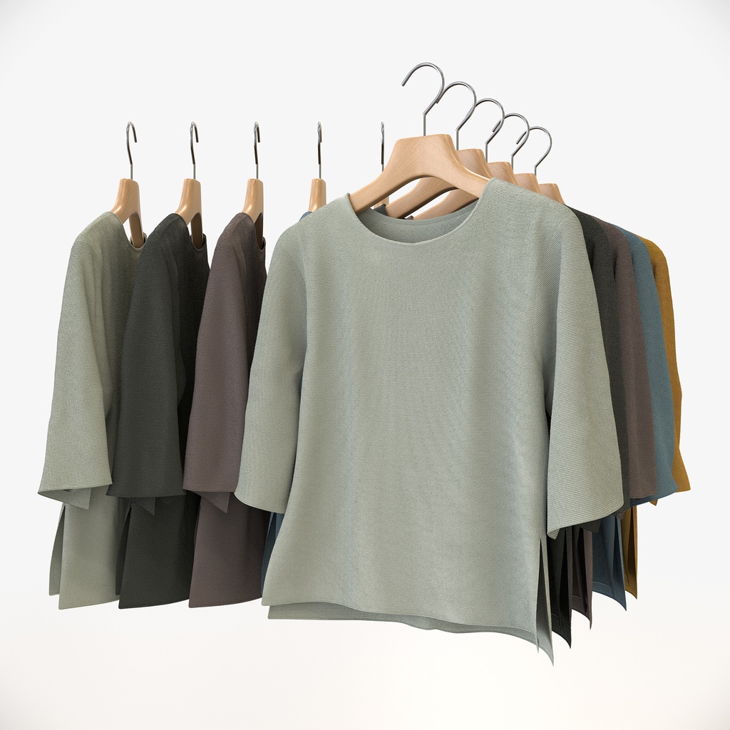 スマートカジュアルスタイル女性用衣服セット|ハンガー&折りたたみ平置き&ハンガーラック【3Dモデル】