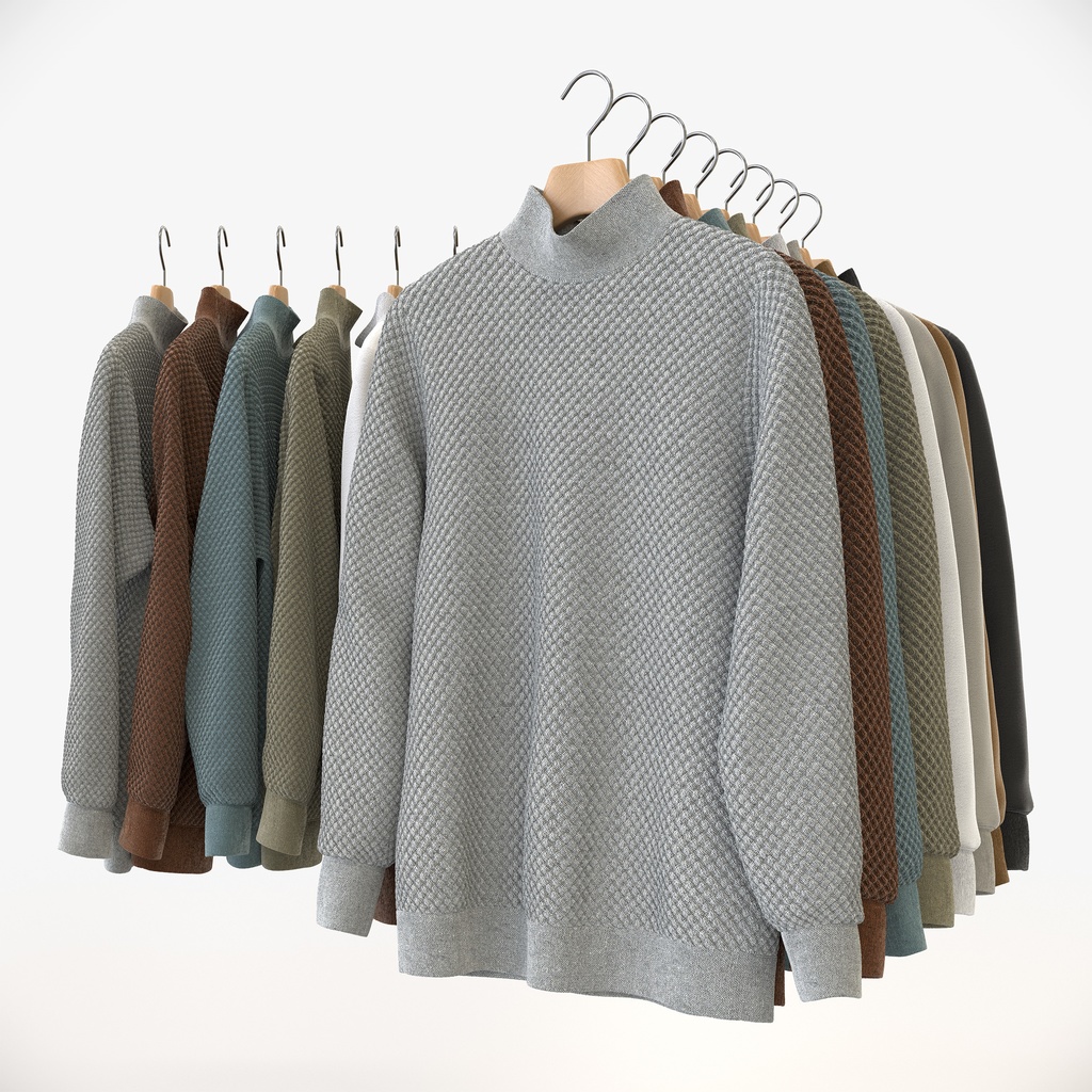 スマートカジュアルスタイル男性用衣服セット|ハンガー&折りたたみ平置き&ハンガーラック【3Dモデル】