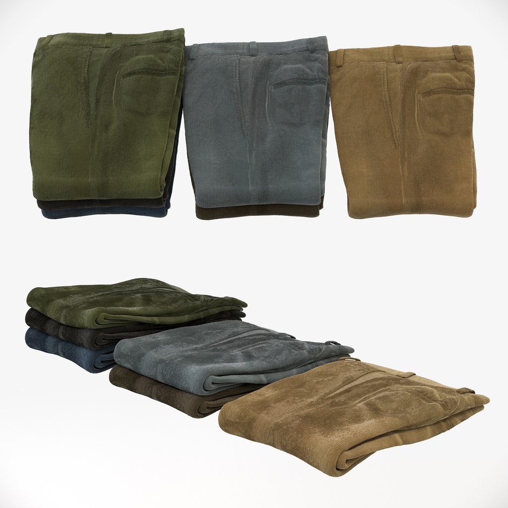 スマートカジュアルスタイル男性用衣服セット|ハンガー&折りたたみ平置き&ハンガーラック【3Dモデル】