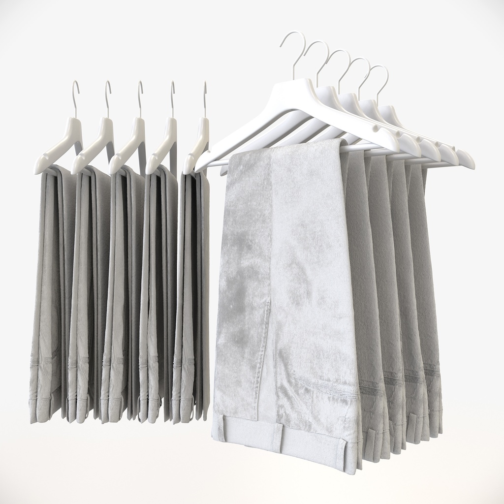 スマートカジュアルスタイル男性用衣服セット|ハンガー&折りたたみ平置き&ハンガーラック【3Dモデル】