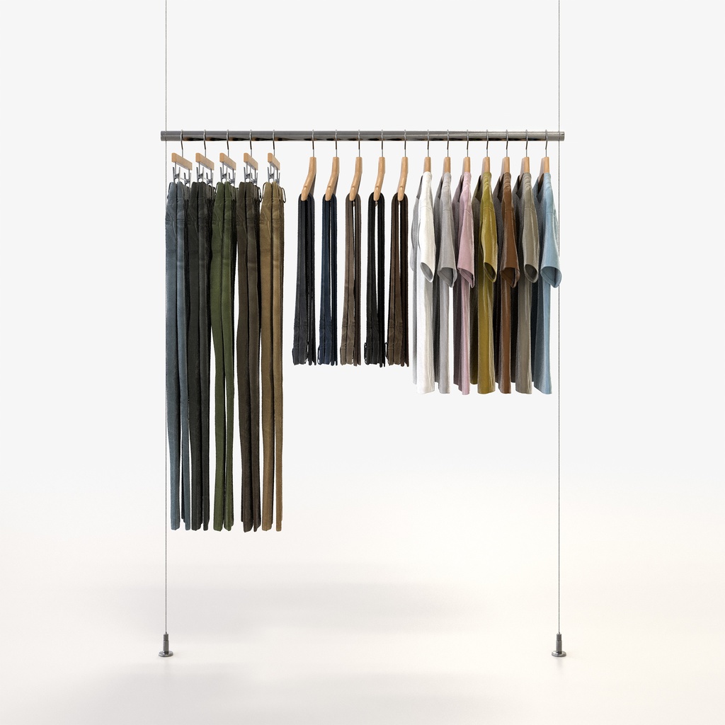 スマートカジュアルスタイル男性用衣服セット|ハンガー&折りたたみ平置き&ハンガーラック【3Dモデル】