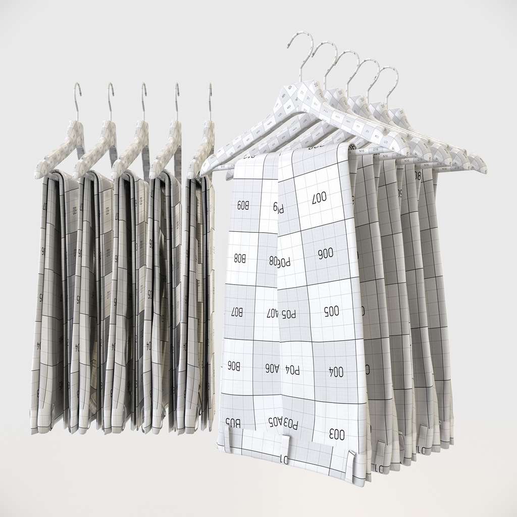 スマートカジュアルスタイル男性用衣服セット|ハンガー&折りたたみ平置き&ハンガーラック【3Dモデル】