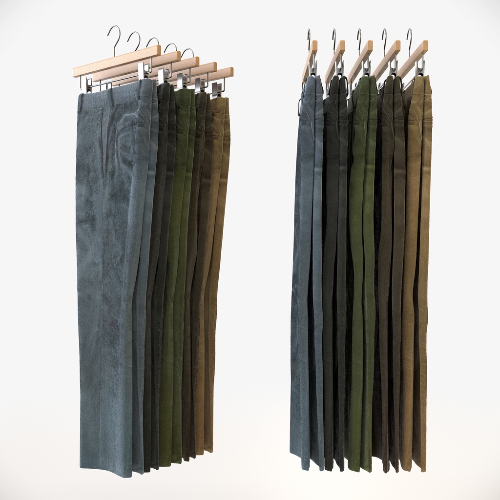 スマートカジュアルスタイル男性用衣服セット|ハンガー&折りたたみ平置き&ハンガーラック【3Dモデル】