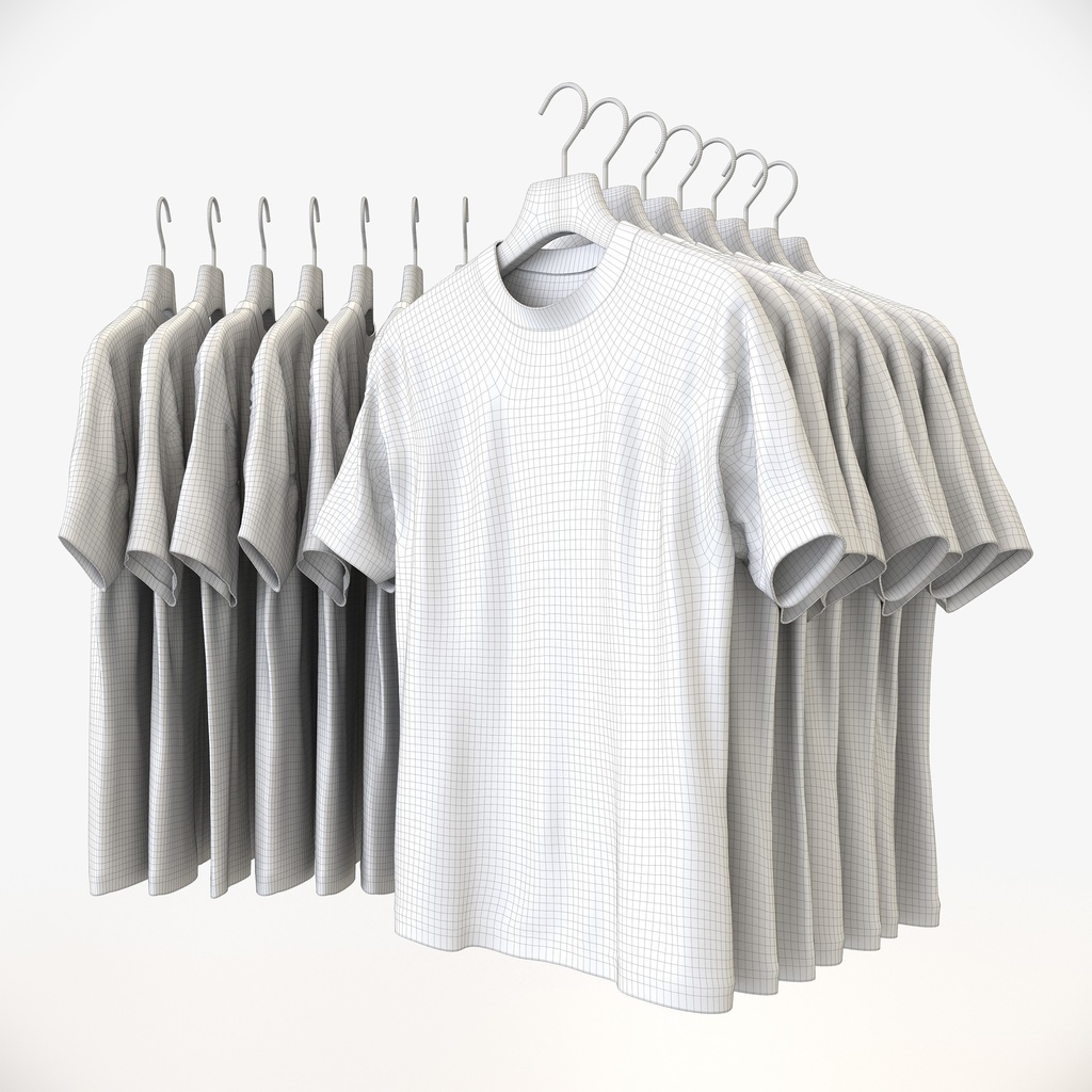 スマートカジュアルスタイル男性用衣服セット|ハンガー&折りたたみ平置き&ハンガーラック【3Dモデル】