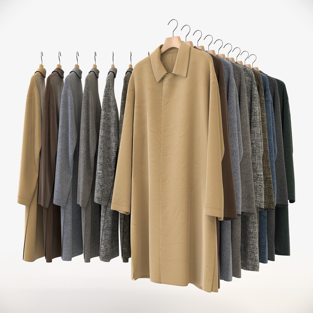 スマートカジュアルスタイル男性用衣服セット|ハンガー&折りたたみ平置き&ハンガーラック【3Dモデル】