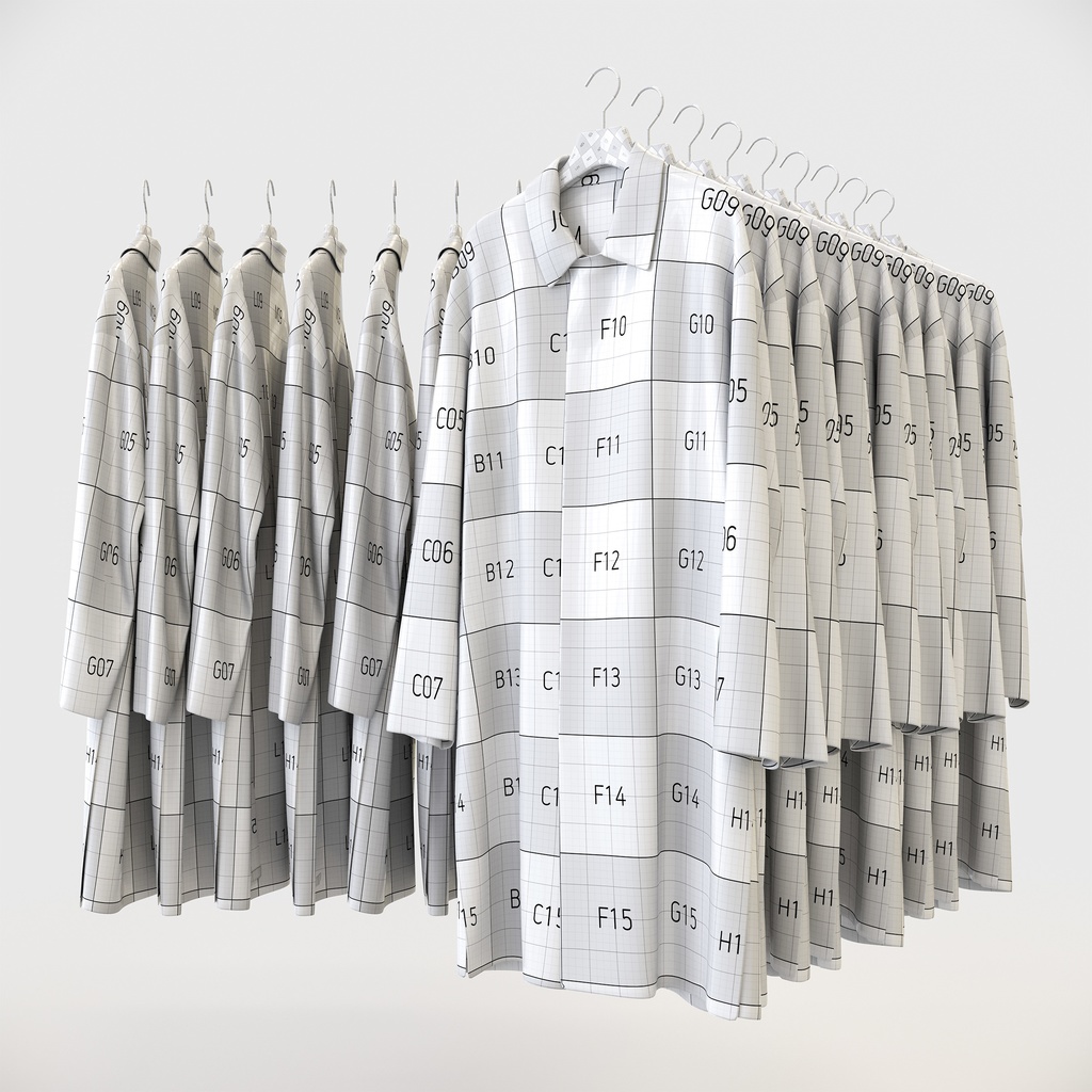 スマートカジュアルスタイル男性用衣服セット|ハンガー&折りたたみ平置き&ハンガーラック【3Dモデル】