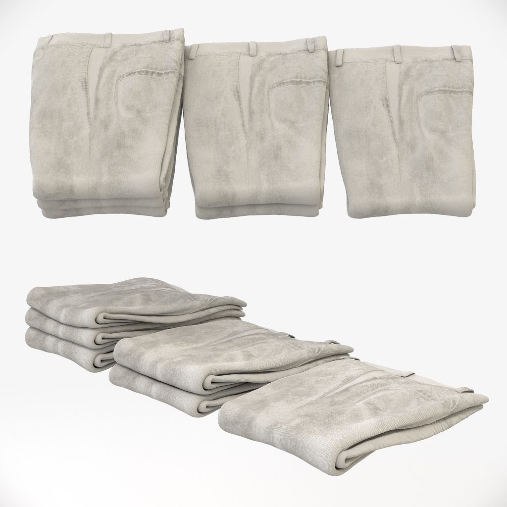 スマートカジュアルスタイル男性用衣服|コーデュロイパンツ(折りたたみ平置き)【3Dモデル】