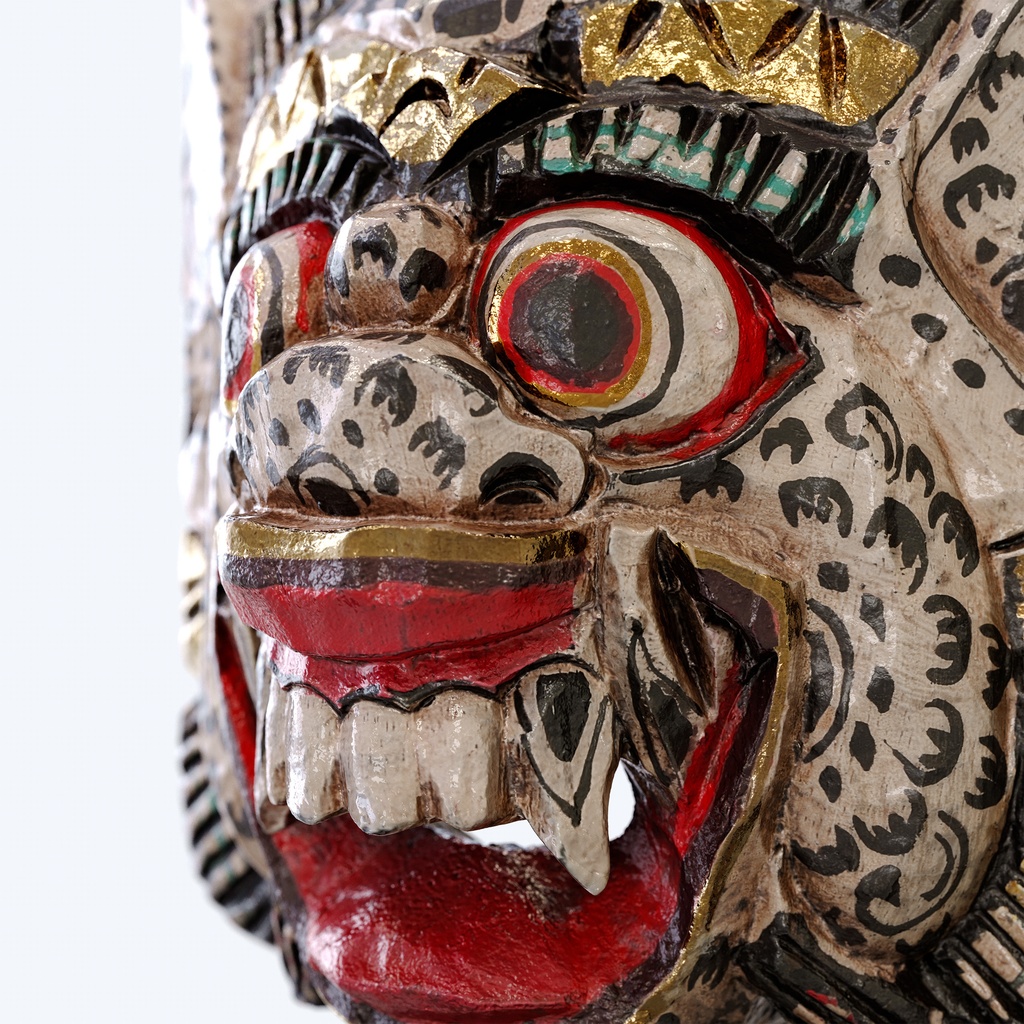 バロンのお面(白)- インドネシア・バリ島の伝統的な木彫りマスク【3Dモデル】