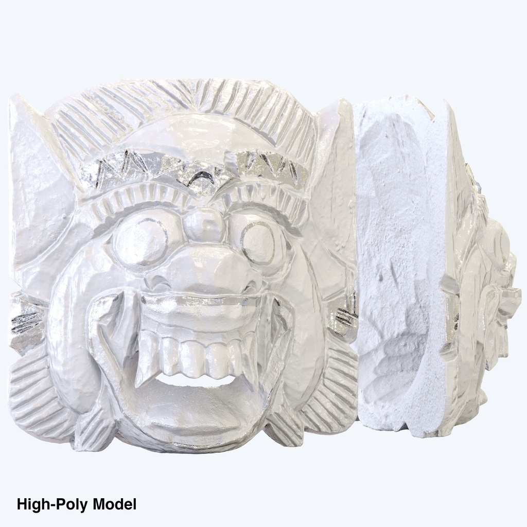 バロンのお面(白)- インドネシア・バリ島の伝統的な木彫りマスク【3Dモデル】