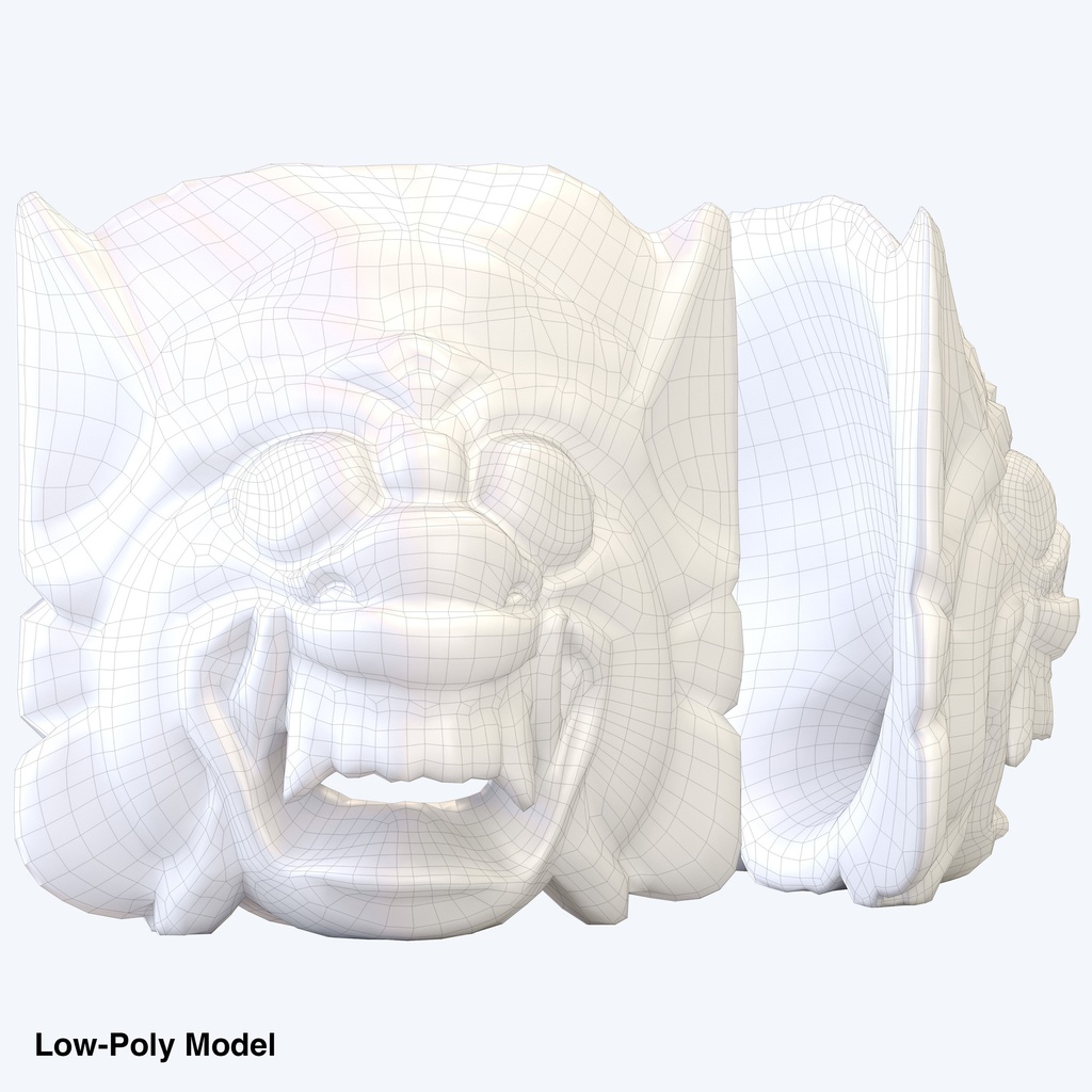 バロンのお面(白)- インドネシア・バリ島の伝統的な木彫りマスク【3Dモデル】
