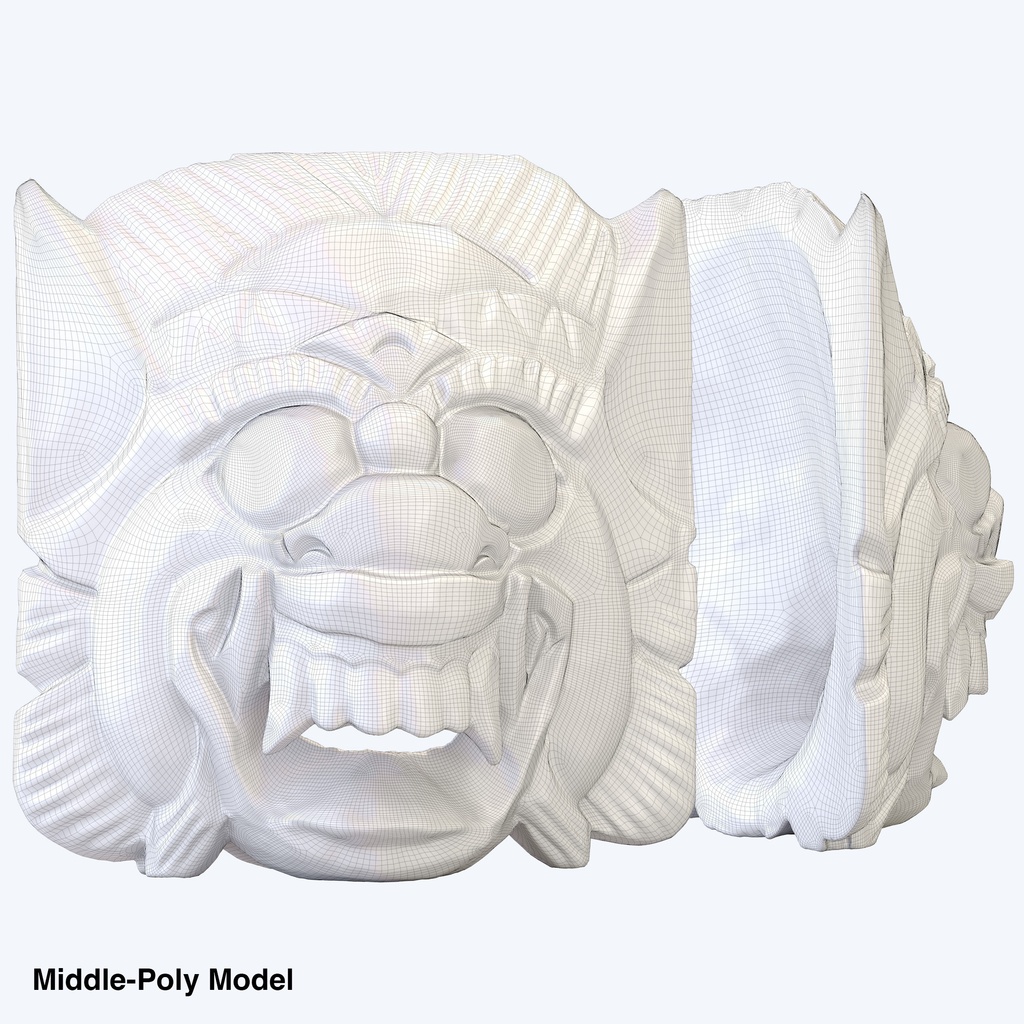 バロンのお面(白)- インドネシア・バリ島の伝統的な木彫りマスク【3Dモデル】