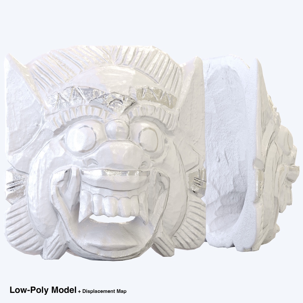 バロンのお面(白)- インドネシア・バリ島の伝統的な木彫りマスク【3Dモデル】