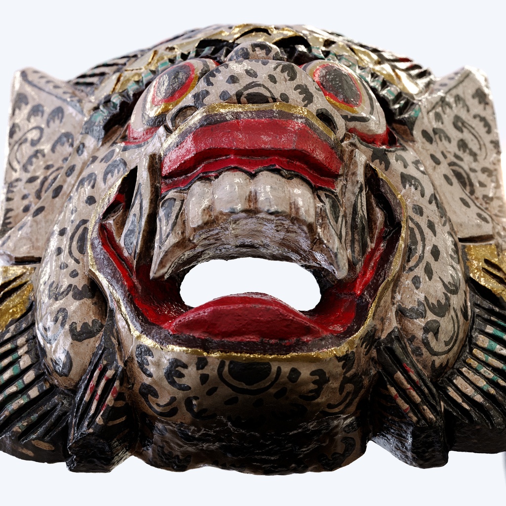 バロンのお面(白)- インドネシア・バリ島の伝統的な木彫りマスク【3Dモデル】