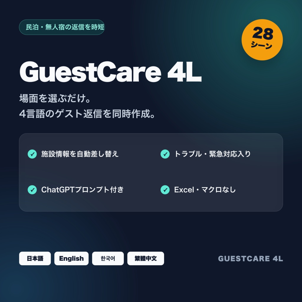 `【民泊・無人宿向け】4言語ゲスト返信メーカー28選｜緊急対応・ChatGPTプロンプト付