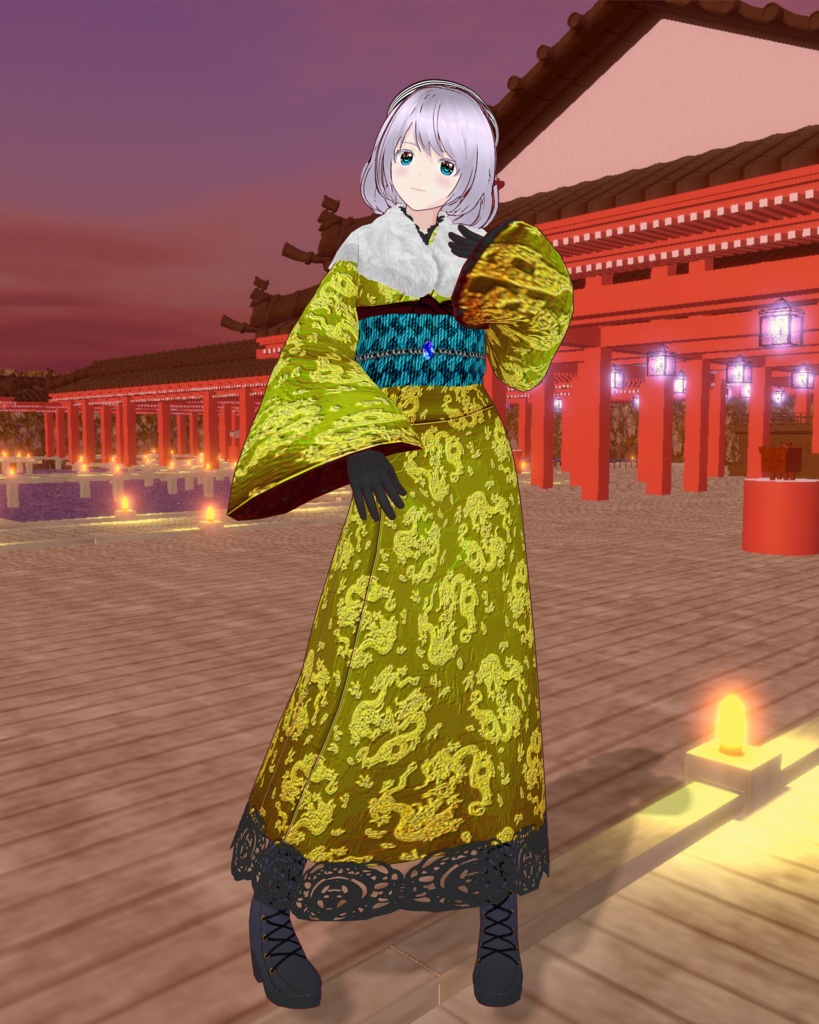 金色龍の開運ファー付き晴れ着(金運)