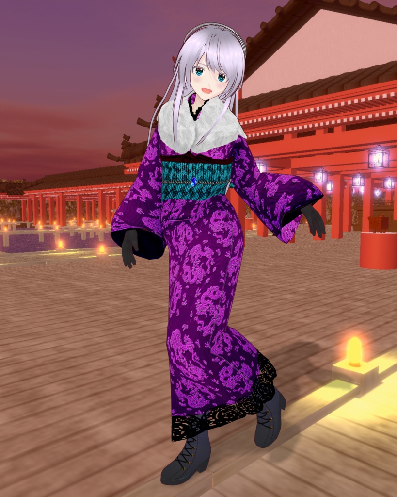 桃龍の開運ファー付き晴れ着(恋愛運)