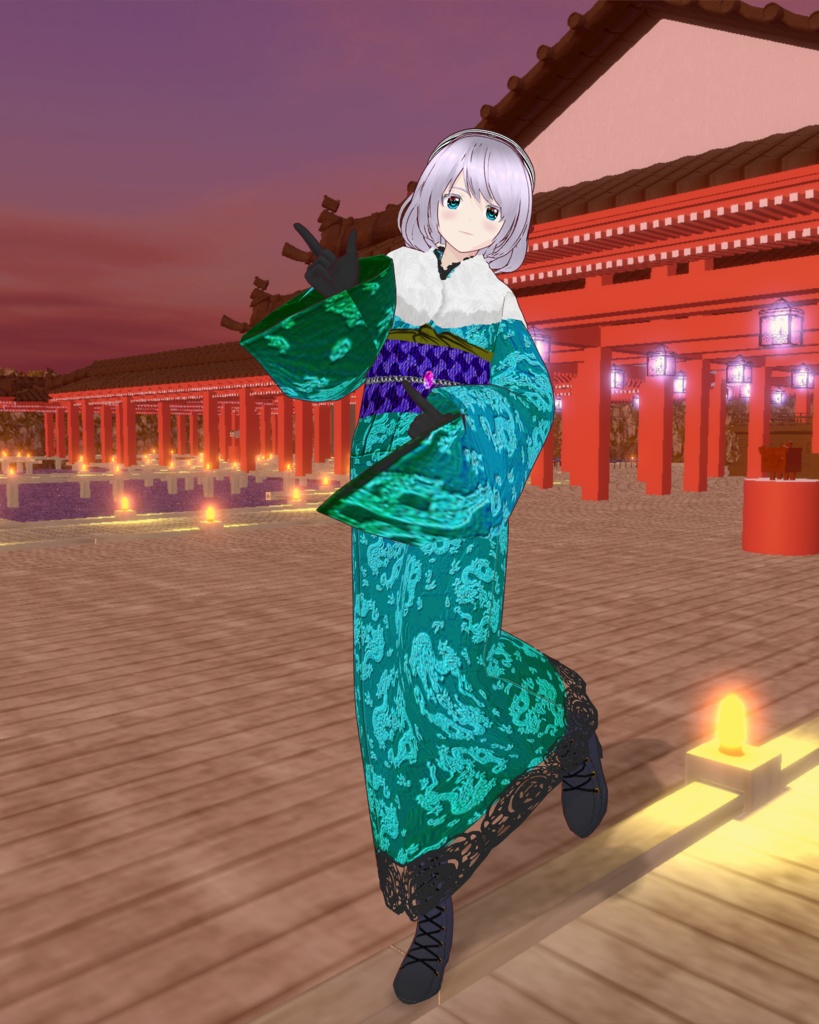 龍神様の開運ファー付き晴れ着(全体運)青