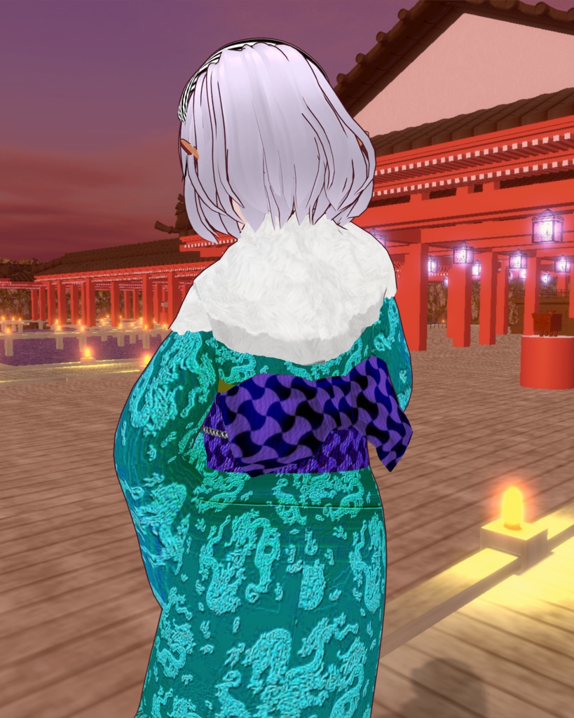 龍神様の開運ファー付き晴れ着(全体運)青