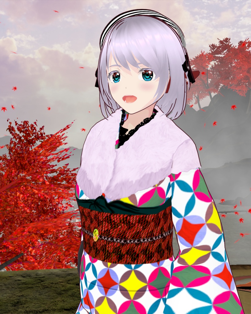 KAWAII着物(ファー付き冬用着物)