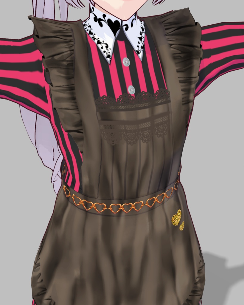 バレンタインメイド衣装1(ピンクストライプ)チョコパンプス付き