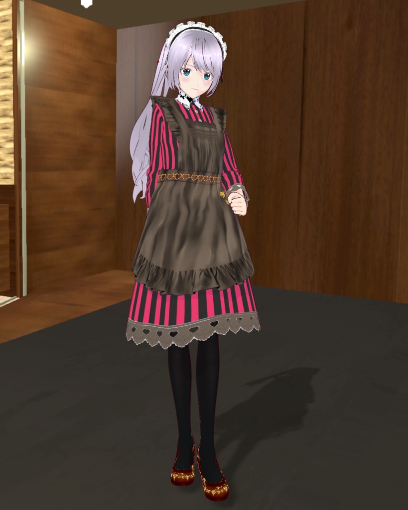 バレンタインメイド衣装1(ピンクストライプ)チョコパンプス付き