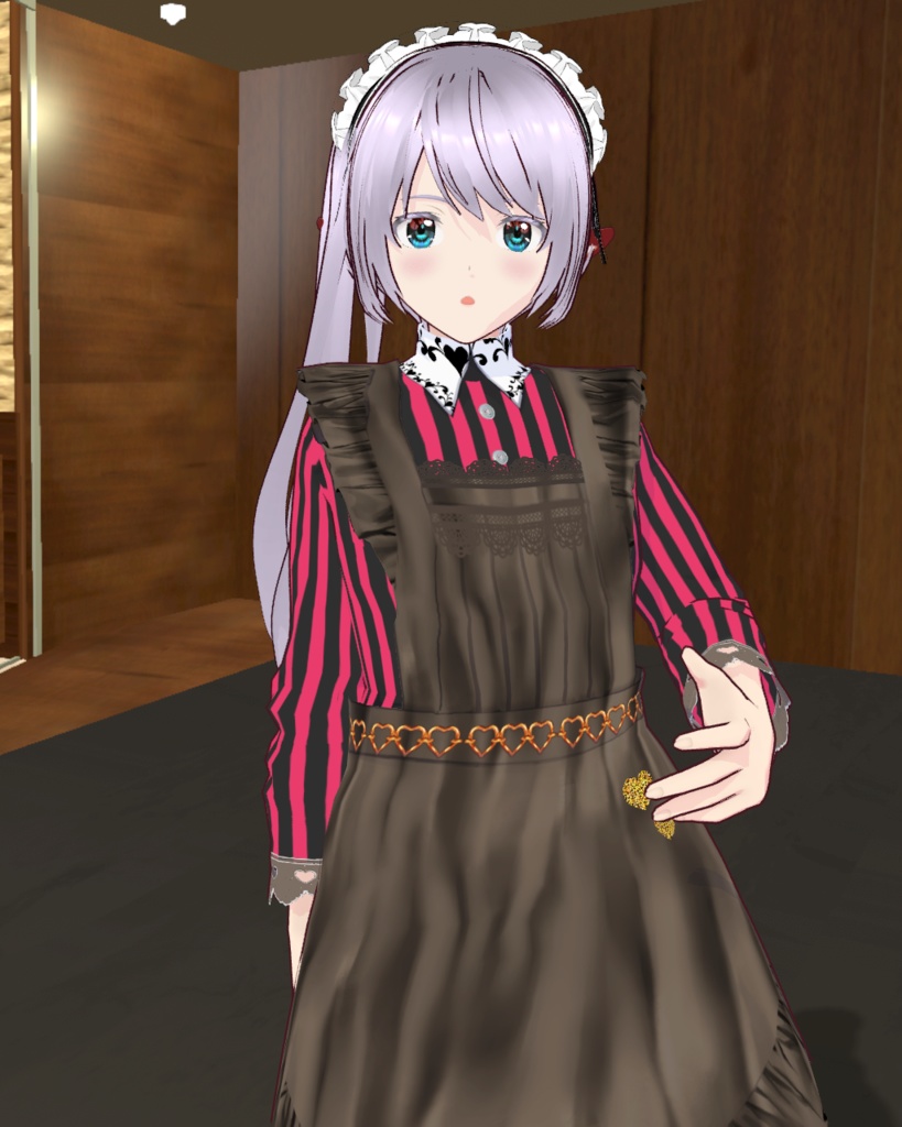 バレンタインメイド衣装１（ピンクストライプ）チョコパンプス付き