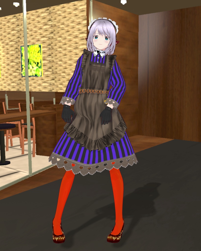 バレンタインメイド衣装2(ブルーストライプ)チョコパンプス付き