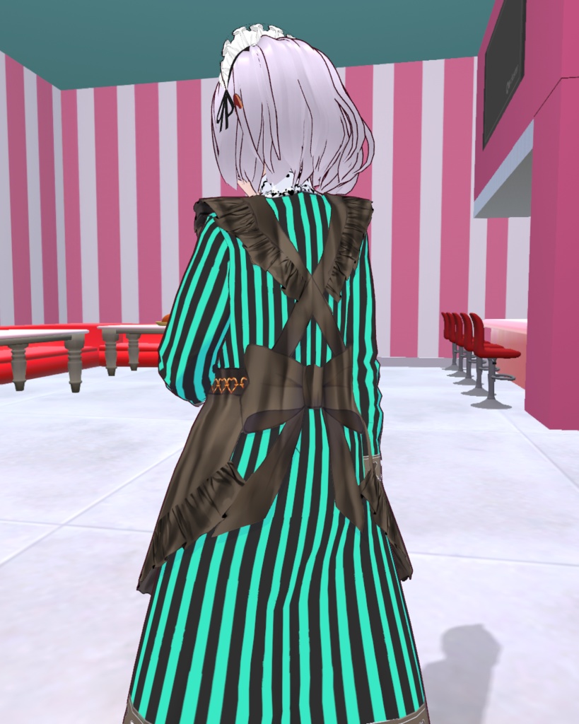 バレンタインメイド衣装3(ミントストライプ)チョコパンプス付き