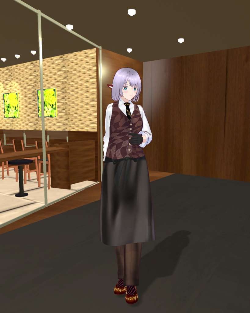 バレンタインバーテンダー衣装1(チョコ色)、ズボン、ネクタイ、パンプス付き