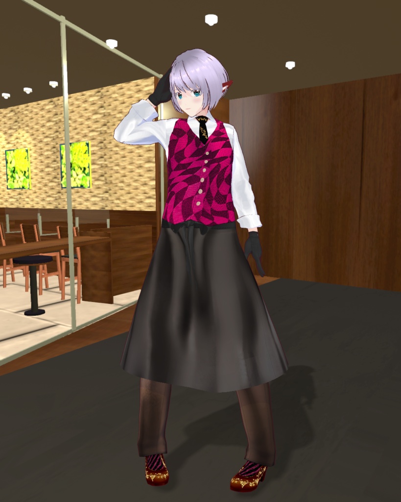 バレンタインバーテンダー衣装2(ピンク)ズボン、ネクタイ、パンプス付き