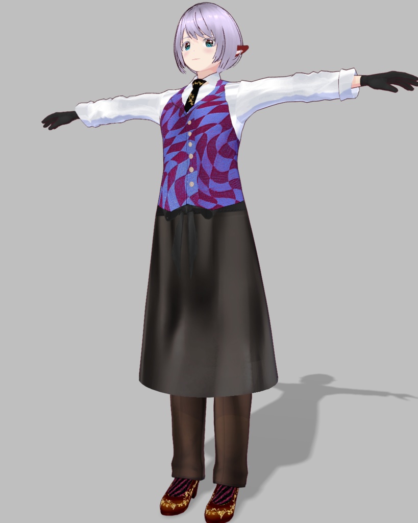 バレンタインバーテンダー衣装3(ブルー)ズボン、ネクタイ、パンプスつき